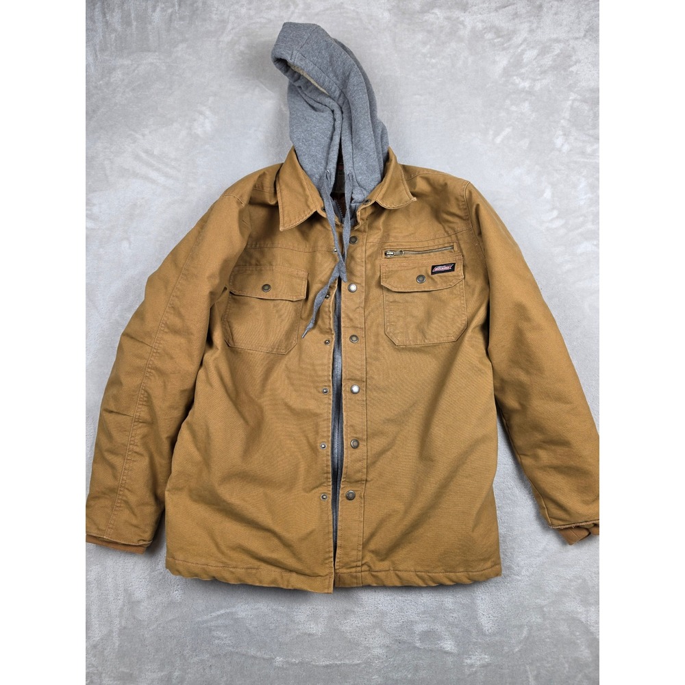 Dickies Canvas Hooded Jacket Mens Medium Brown Sherpa Hood Quilted Workwear